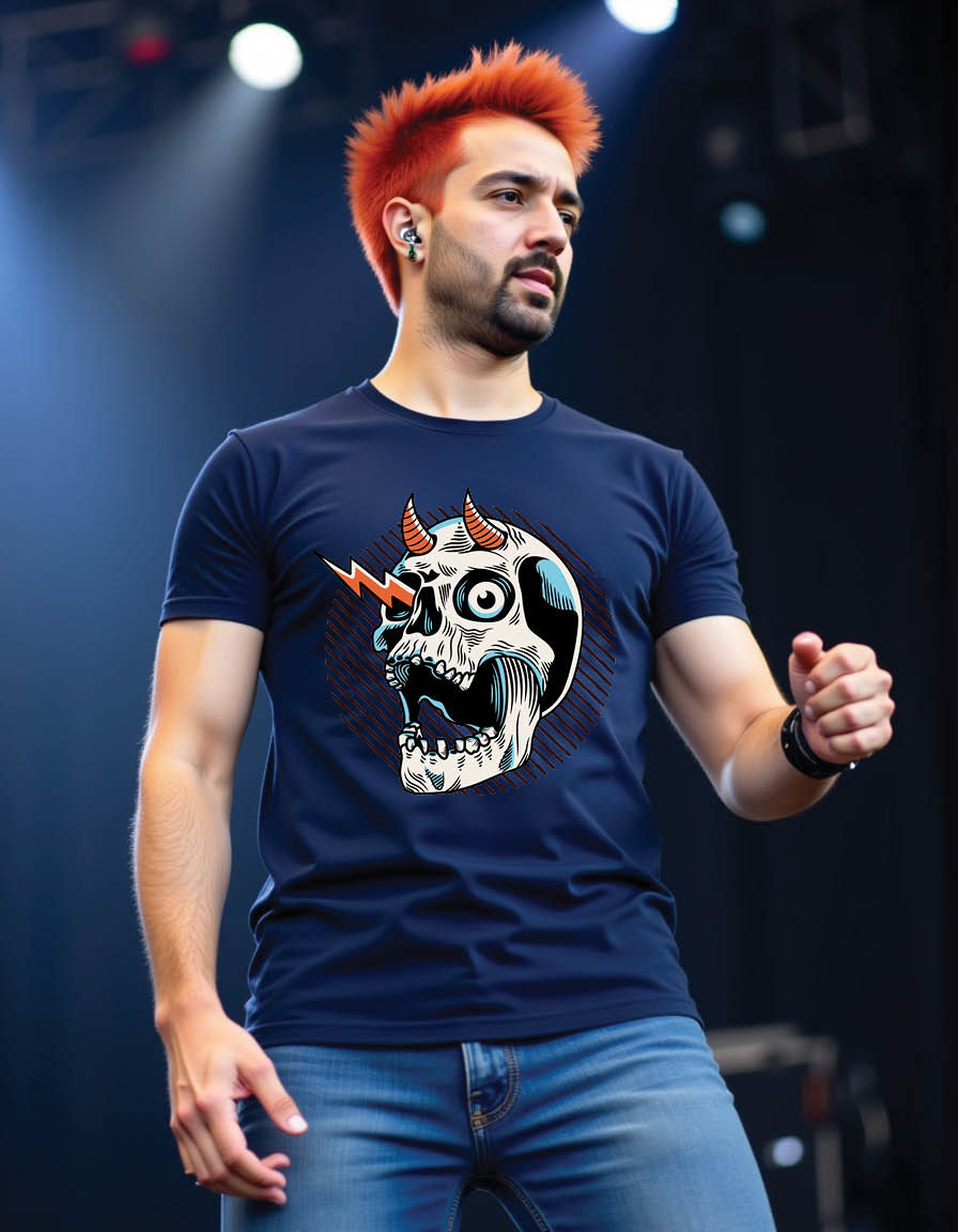 Thumbnail: skull head with lightning mens printed graphic t shirts