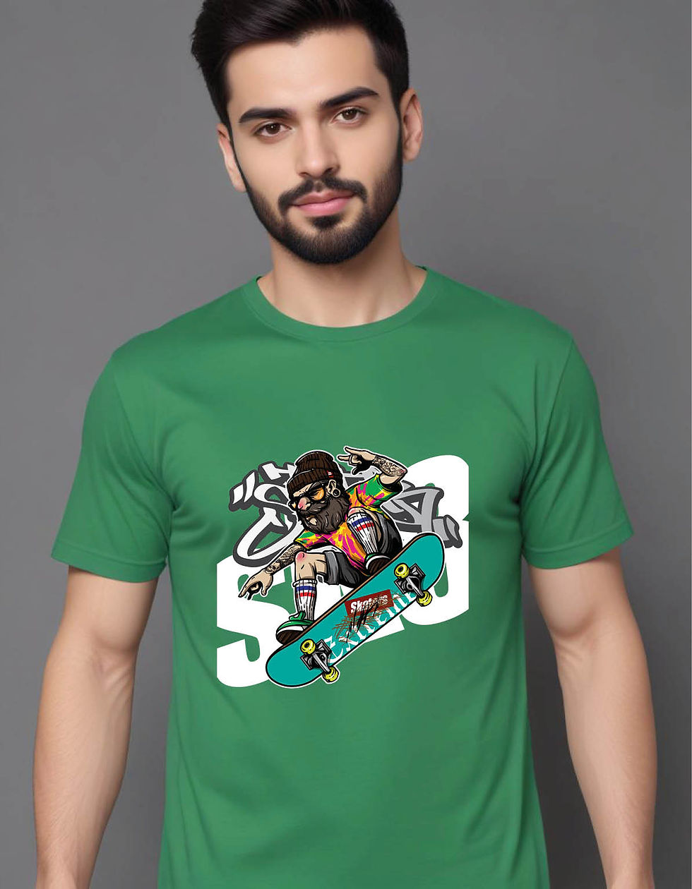 Thumbnail: hand drawn style hipster riding skateboard mens printed graphic t shirt