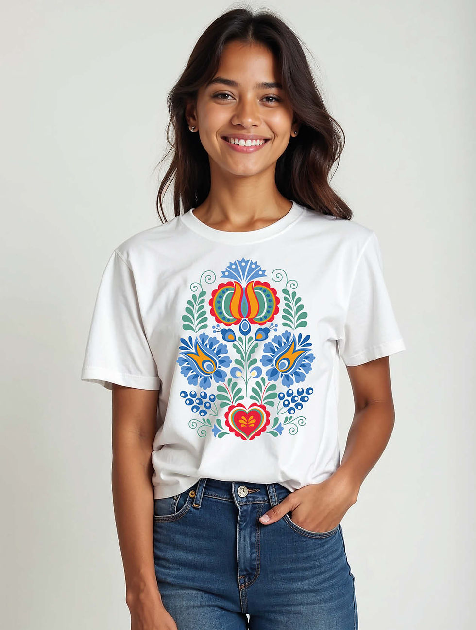 Thumbnail: Hungarian Folk Art Heart and Floral Trendy Women’s Streetwear T-Shirt – Shop Now