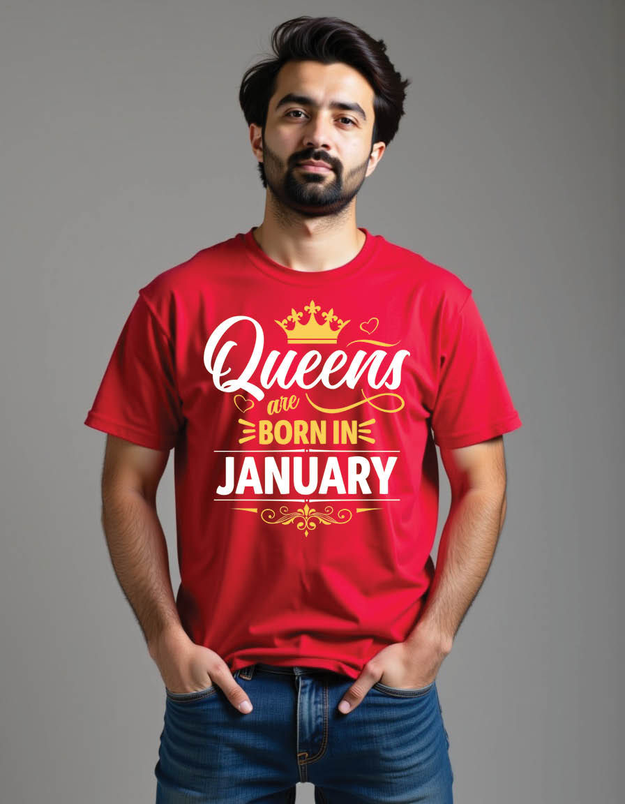 Thumbnail: queens are born january typography mens printed graphic t shirt