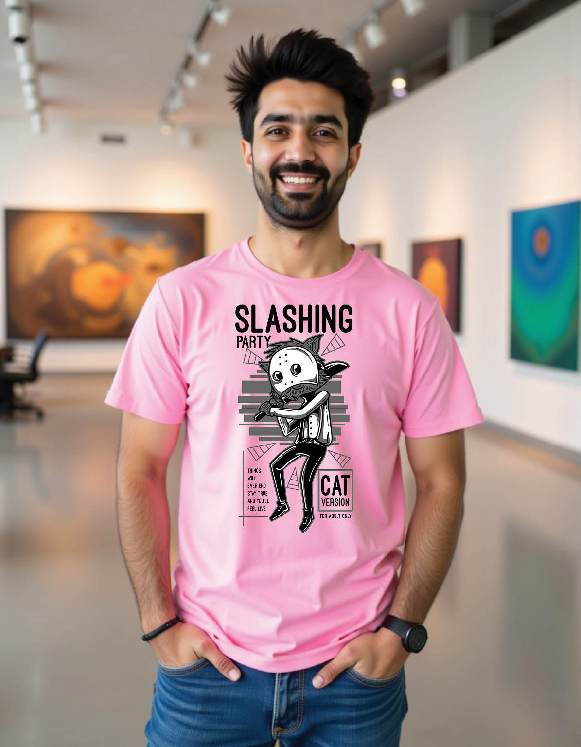 slashing party black white mens printed graphic t shirts