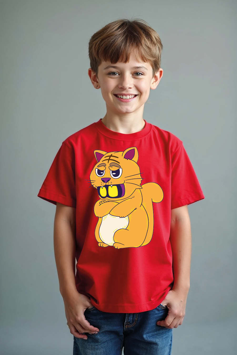 Thumbnail: Heather Kids T-Shirt with Grumpy Cartoon Squirrel Graphic t shirt buy now