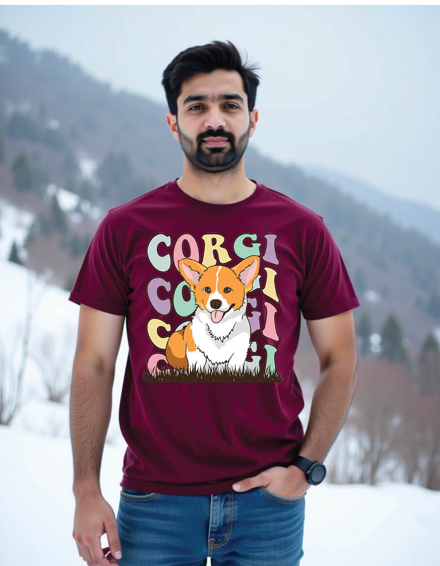 Thumbnail: retro groovy corgi dog mens printed graphic t shirt