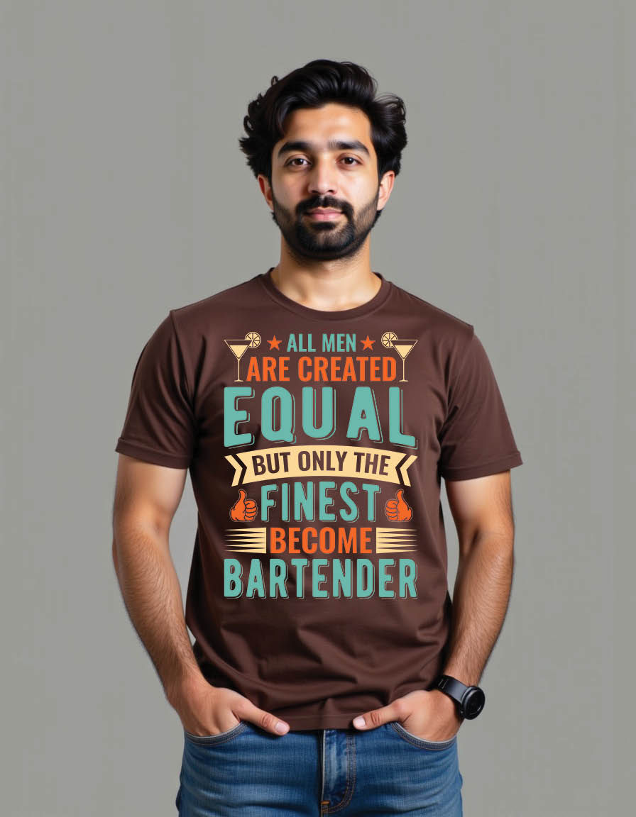 Thumbnail: all men are created equal only finest bartend mens printed graphic t shirt