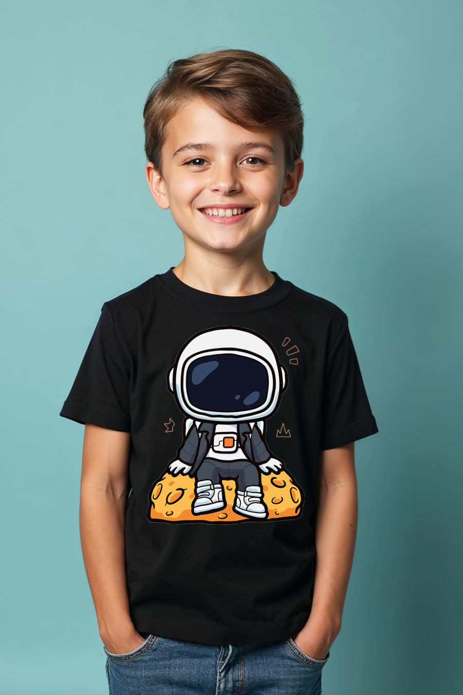 Thumbnail: Cool Astronaut Moon Rock Colorful Stylish Kids Graphic T-Shirt – Animal Print