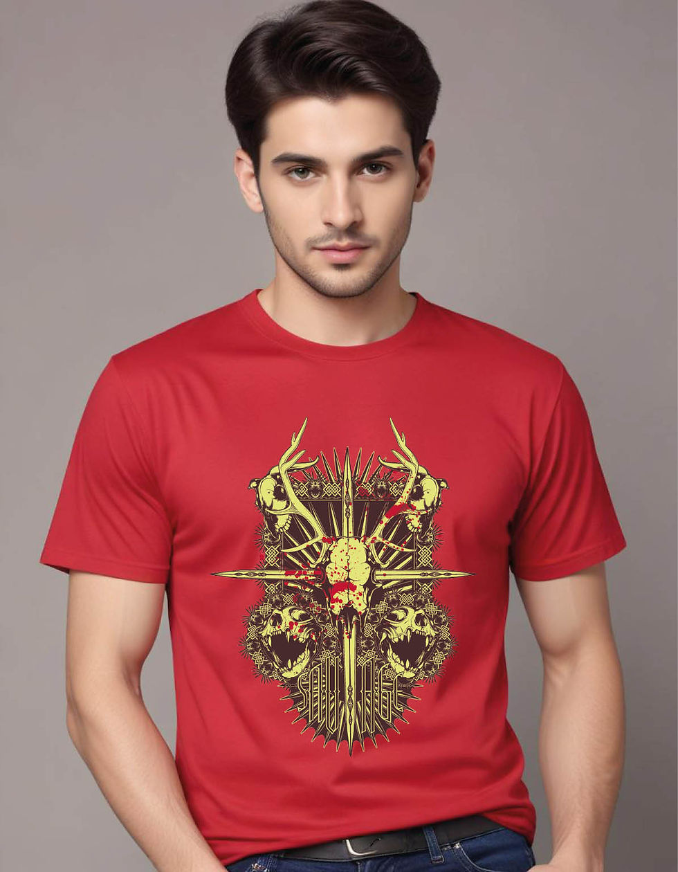 Thumbnail: cross stabbed horned animal skull mens printed graphic t shirt