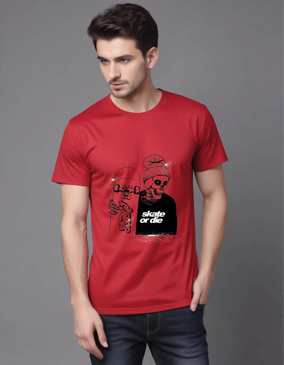 Thumbnail: hand drawn style skull pose  skateboard mens printed graphic t shirt