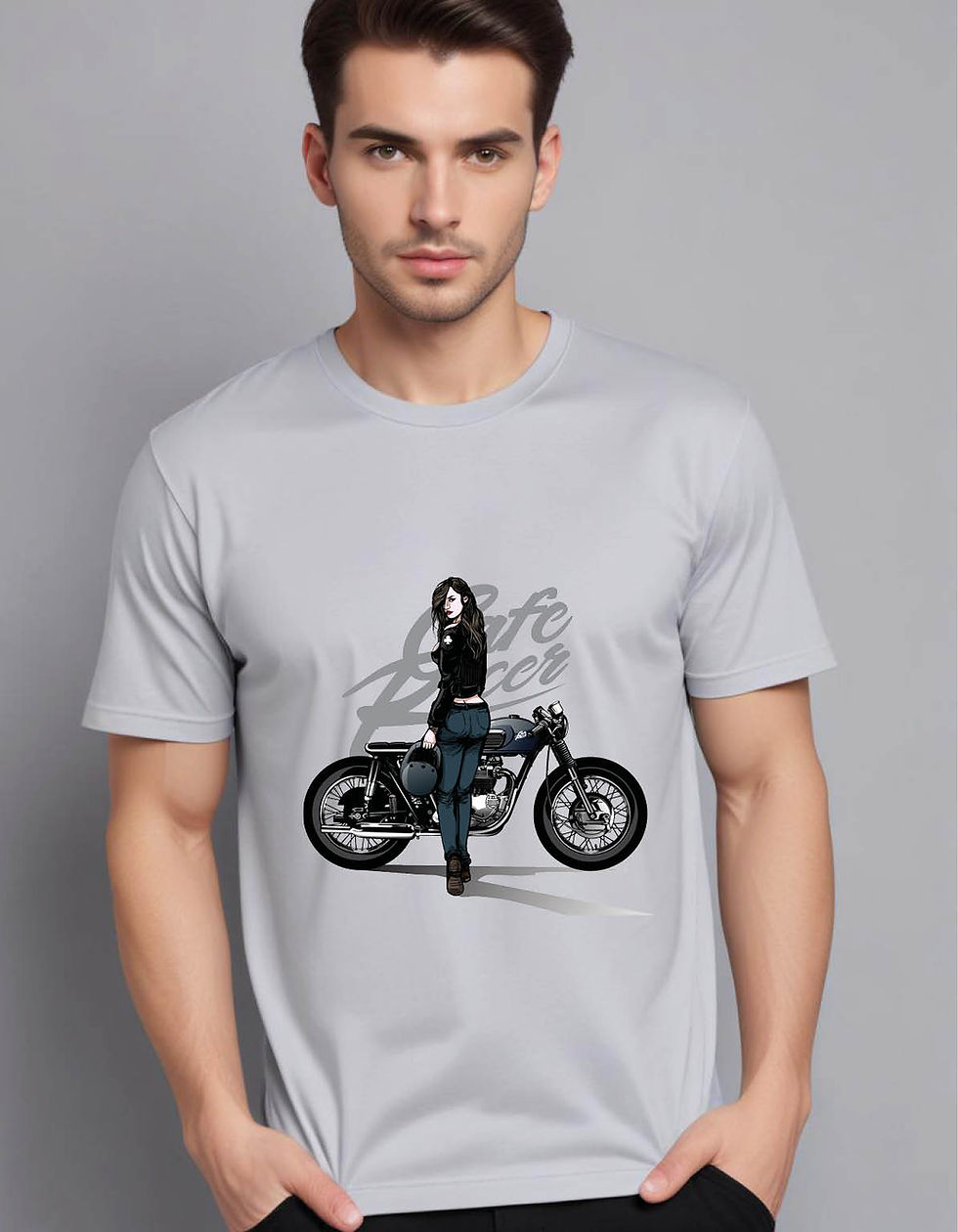 Thumbnail: hand drawn sexy girl with motorcycle background mens printed graphic t shirt