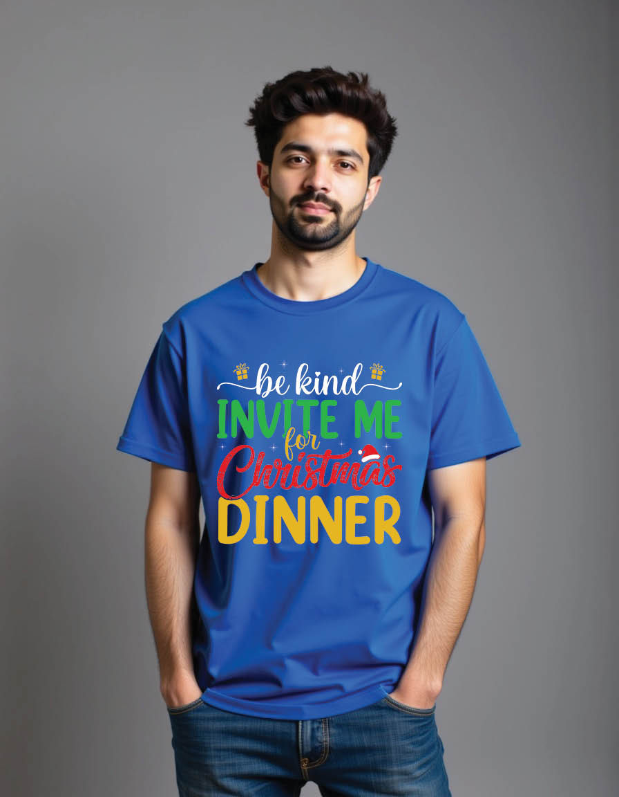 Thumbnail: be kind invite me christmas dinner christmas mens printed graphic t shirt