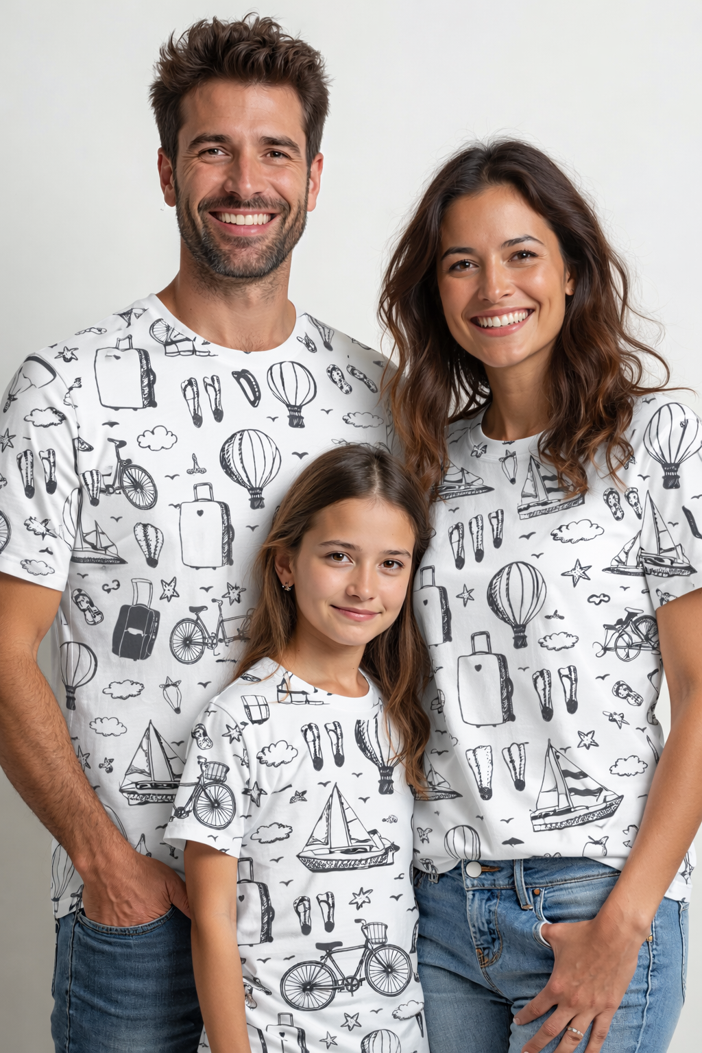 travel-themed family matching printed tshirts pack of 3