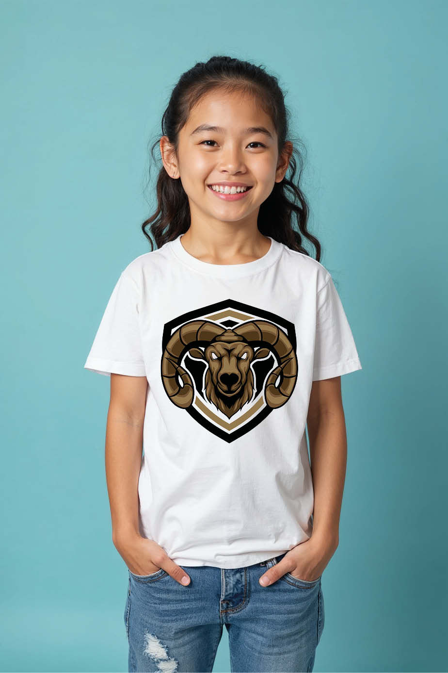 Thumbnail: Kids' T-Shirt with Fierce Ram/Bighorn Sheep Mascot Graphic Modern Kids Graphic