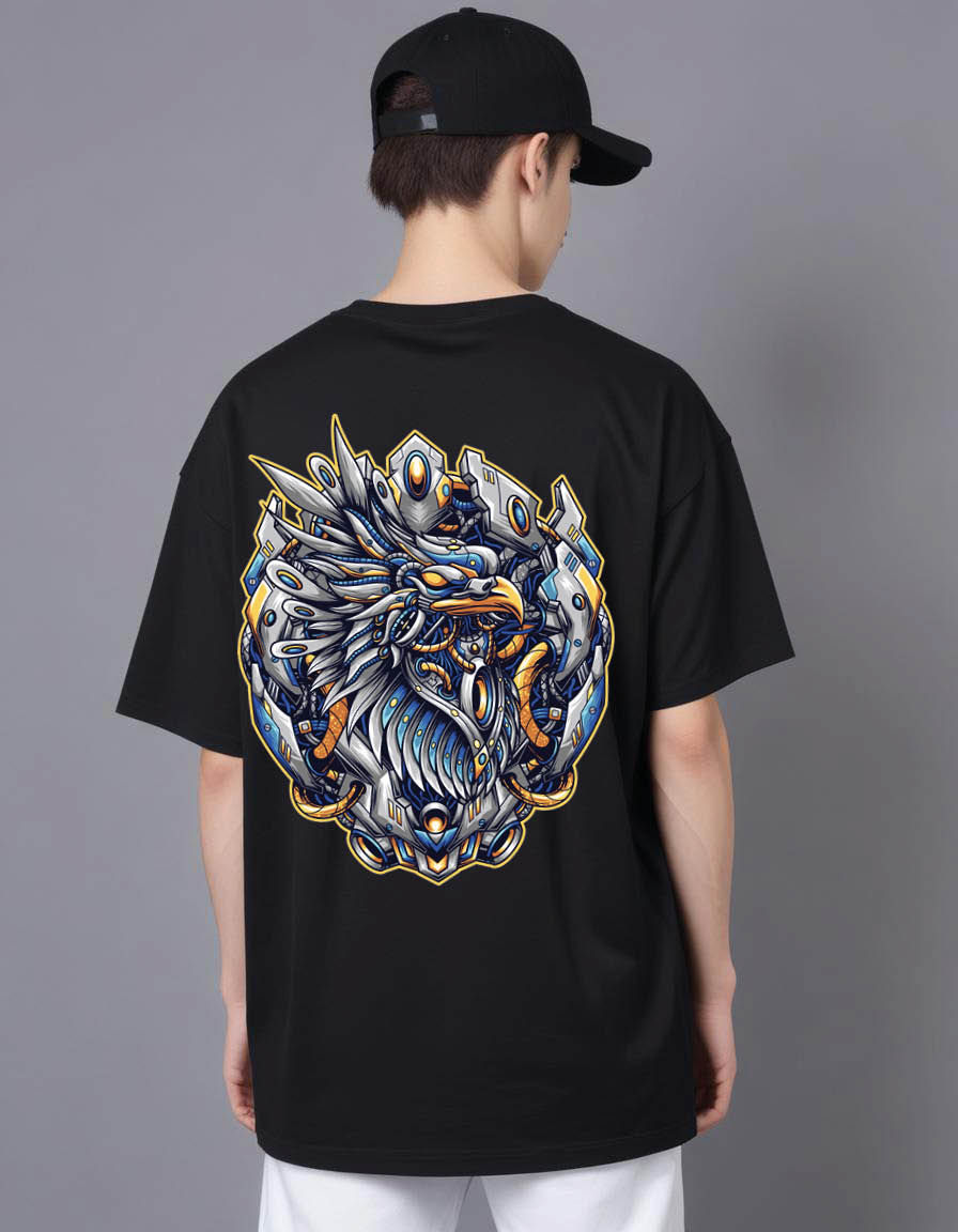 Thumbnail: mecha cyborg eagle Oversized Printed t shirt
