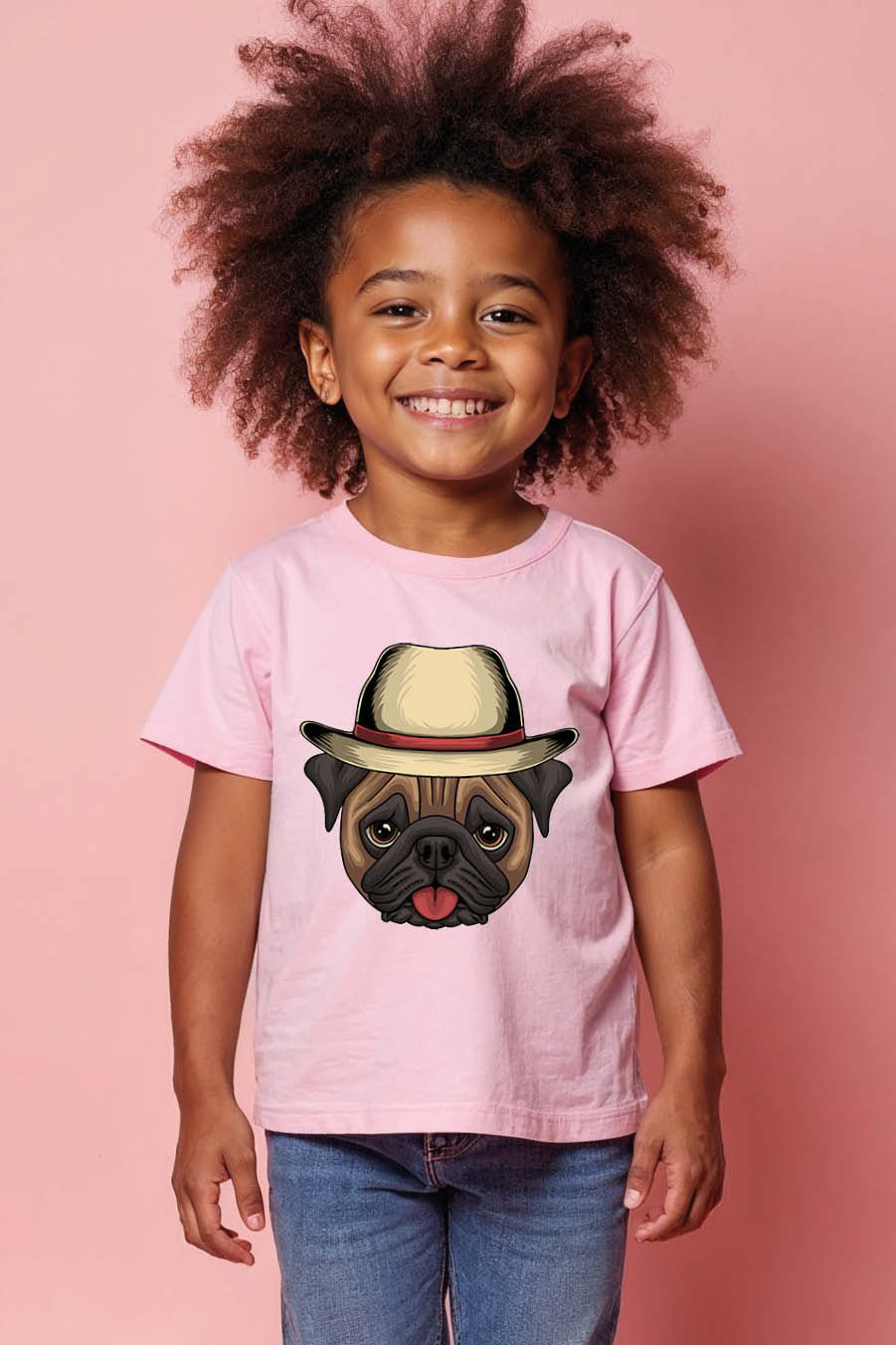 Thumbnail: Pug Wearing a Fedora Hat Graphic T-Shirt Trendy Cute Kids Typography T-Shirt