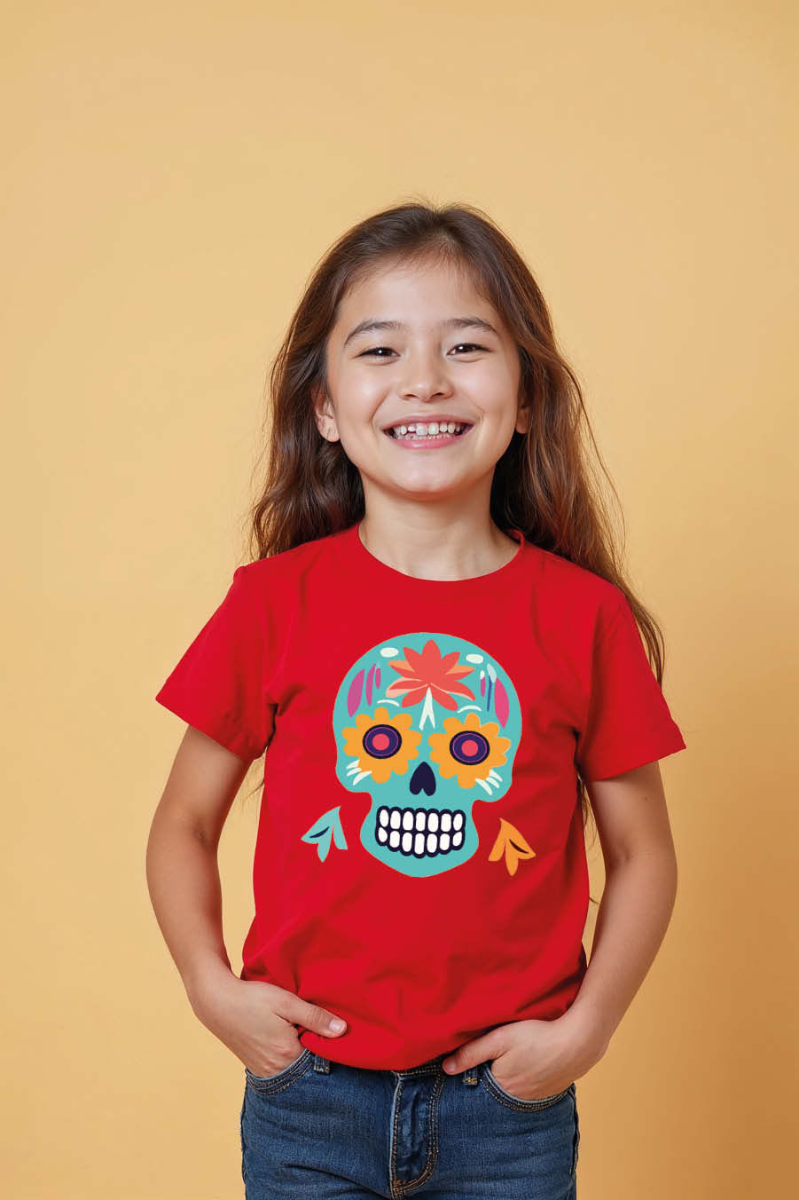 Thumbnail: Colorful Sugar Skull Kids T-Shirt – Fun Vibrant Graphic Tee for Boys & Girls