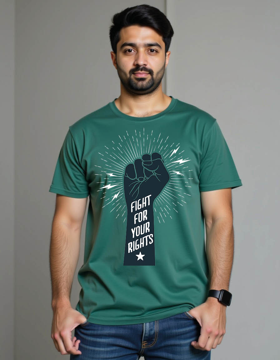 Thumbnail: demonstration revolution protest raised fist fight mens printed graphic t shirt