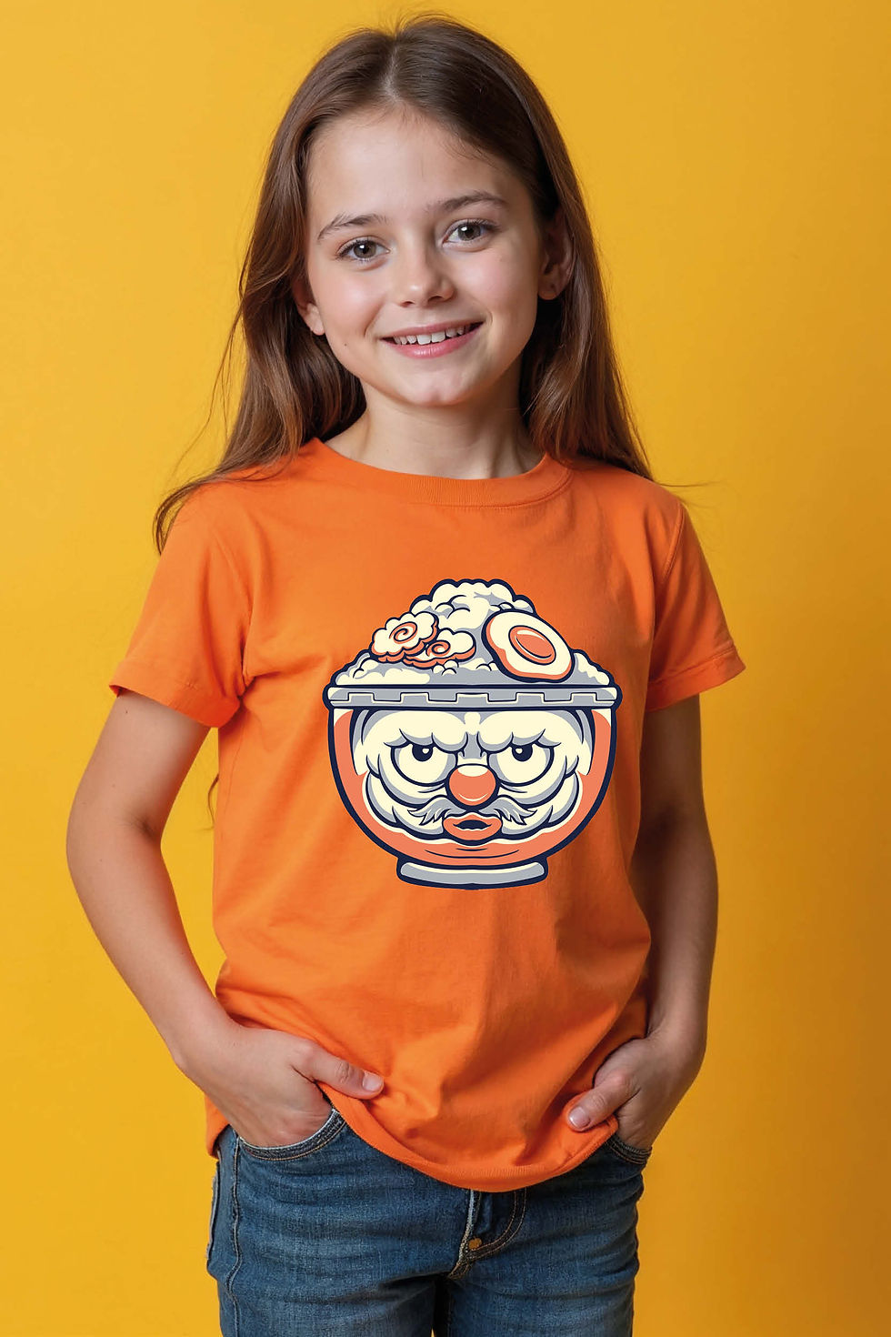 Thumbnail: Grumpy Cartoon Face in a Bowl of Rice/Noodles Graphic Tee Everyday Stylish Kids