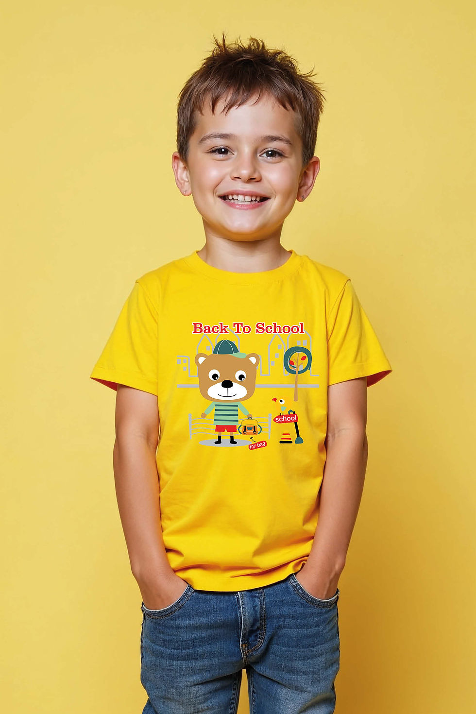Thumbnail: Back ToSchool Cartoon Premium Unisex Kids Graphic Tee – Character Print Design
