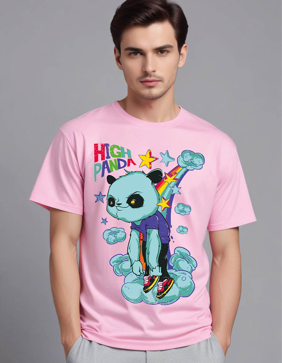Thumbnail: flying panda zombie rainbow background mens printed graphic t shirt
