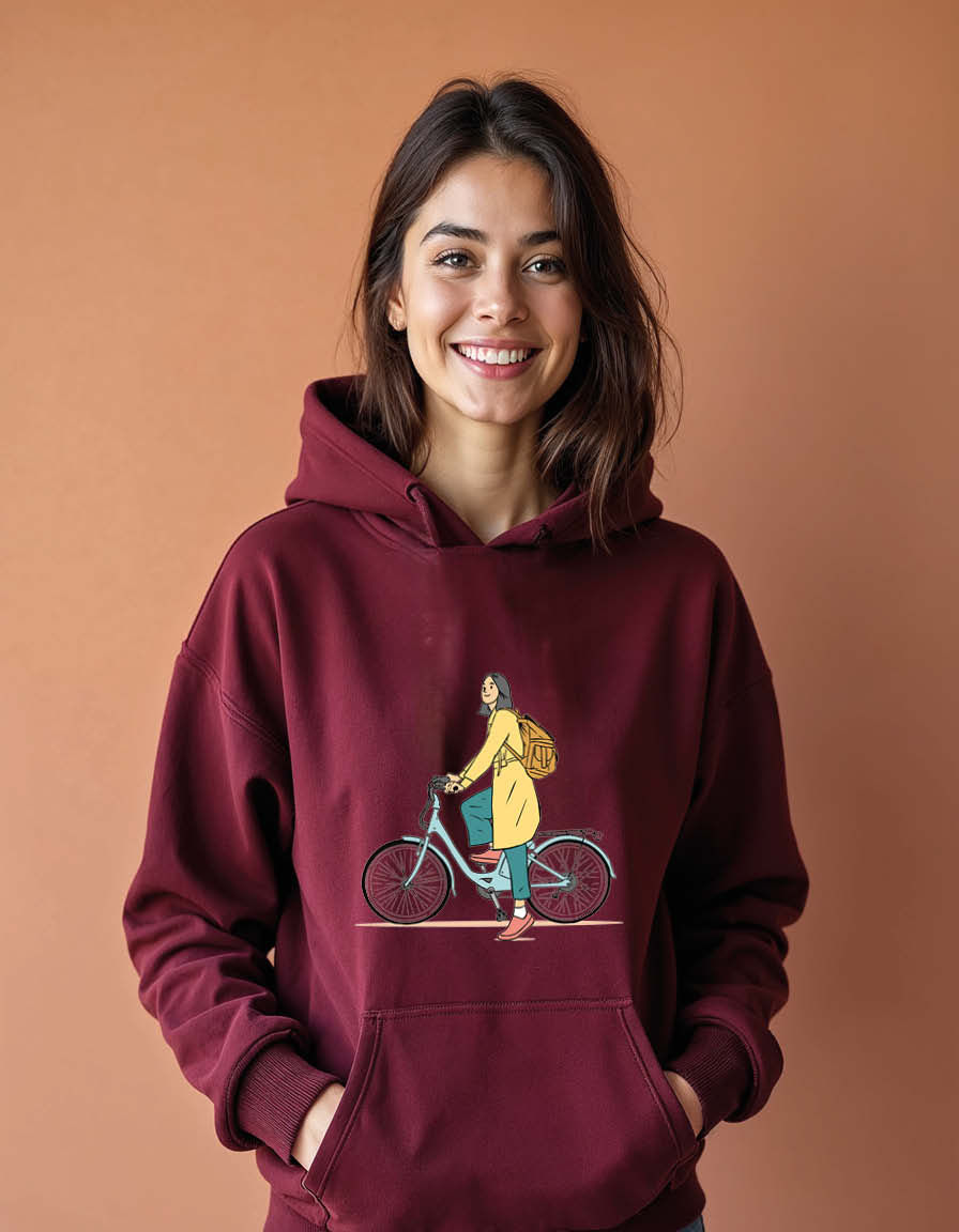 Thumbnail: Girl riding bike Unisex Graphic Printed Hoodie