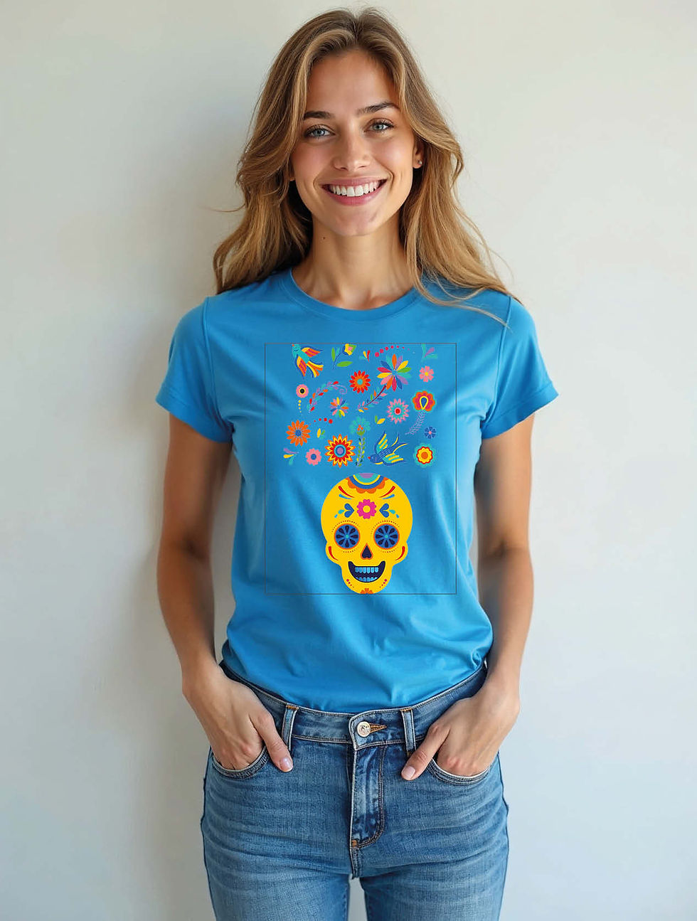 Thumbnail: Vibrant Calavera and Folk Art Graphic Modern Womens Printed T-Shirt – Hot Deal