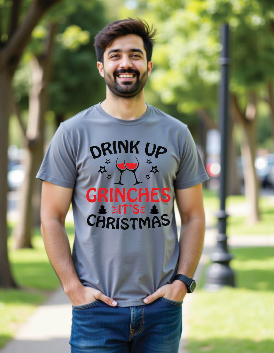 Thumbnail: drink up grinches its christmas mens printed graphic t shirt