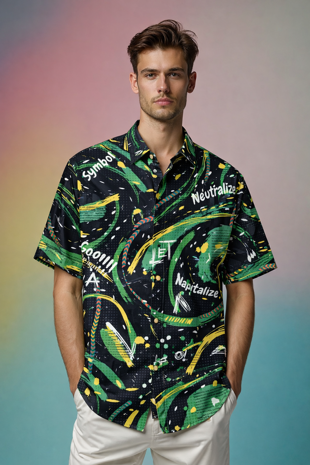 Designer Urban Patterned All Over Print Oversized Shirt