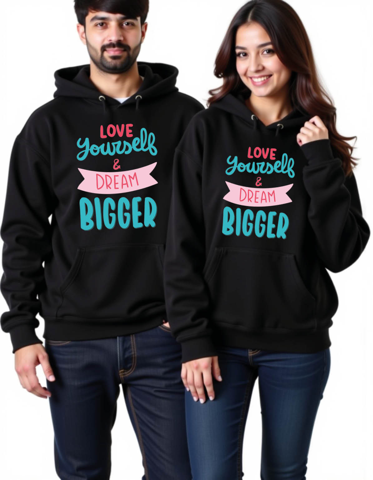 love yourself and dream bigger Vintage Printed Graphic Couple Hoodies