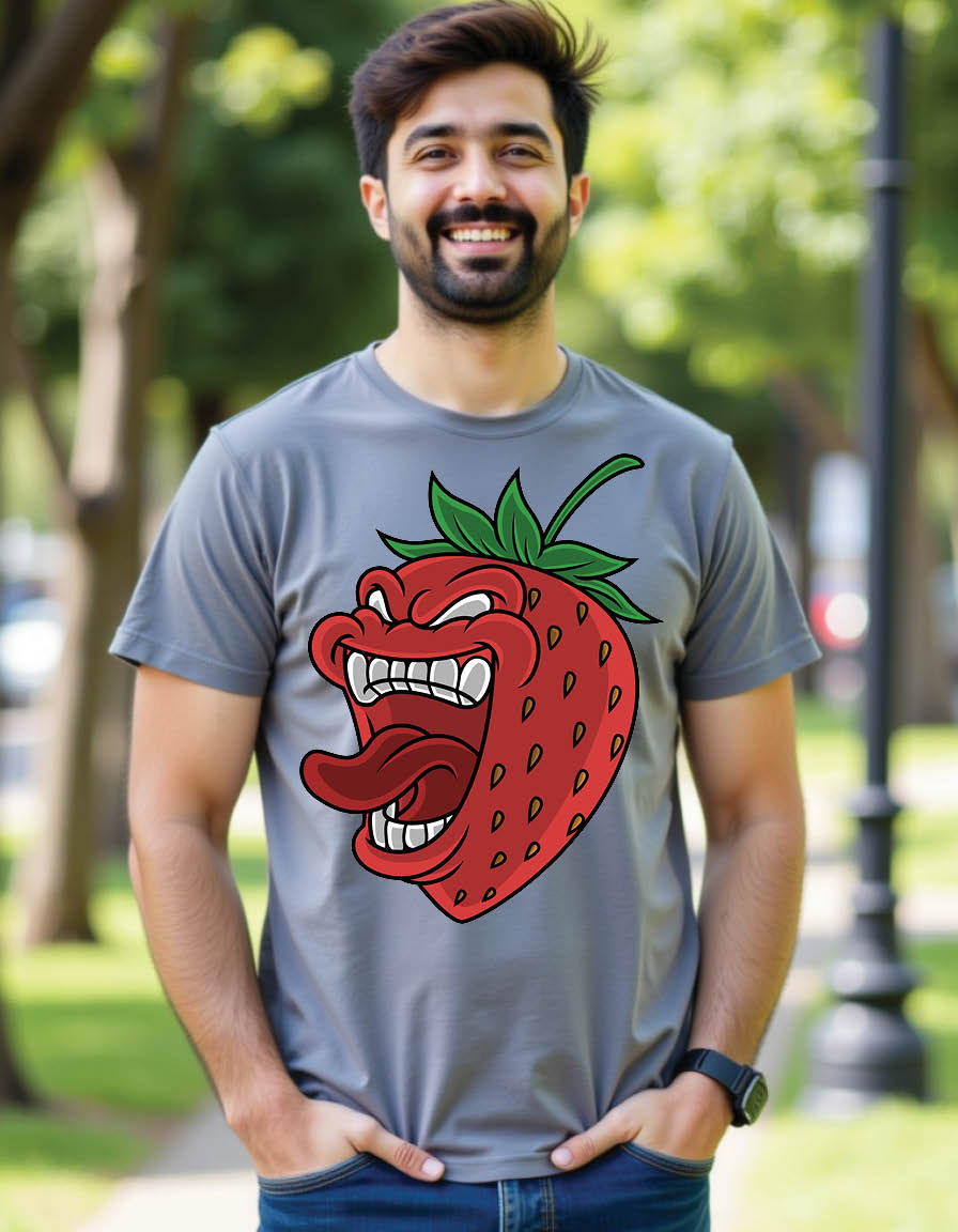 Thumbnail: fierce faced strawberry fruit mens printed graphic t shirt