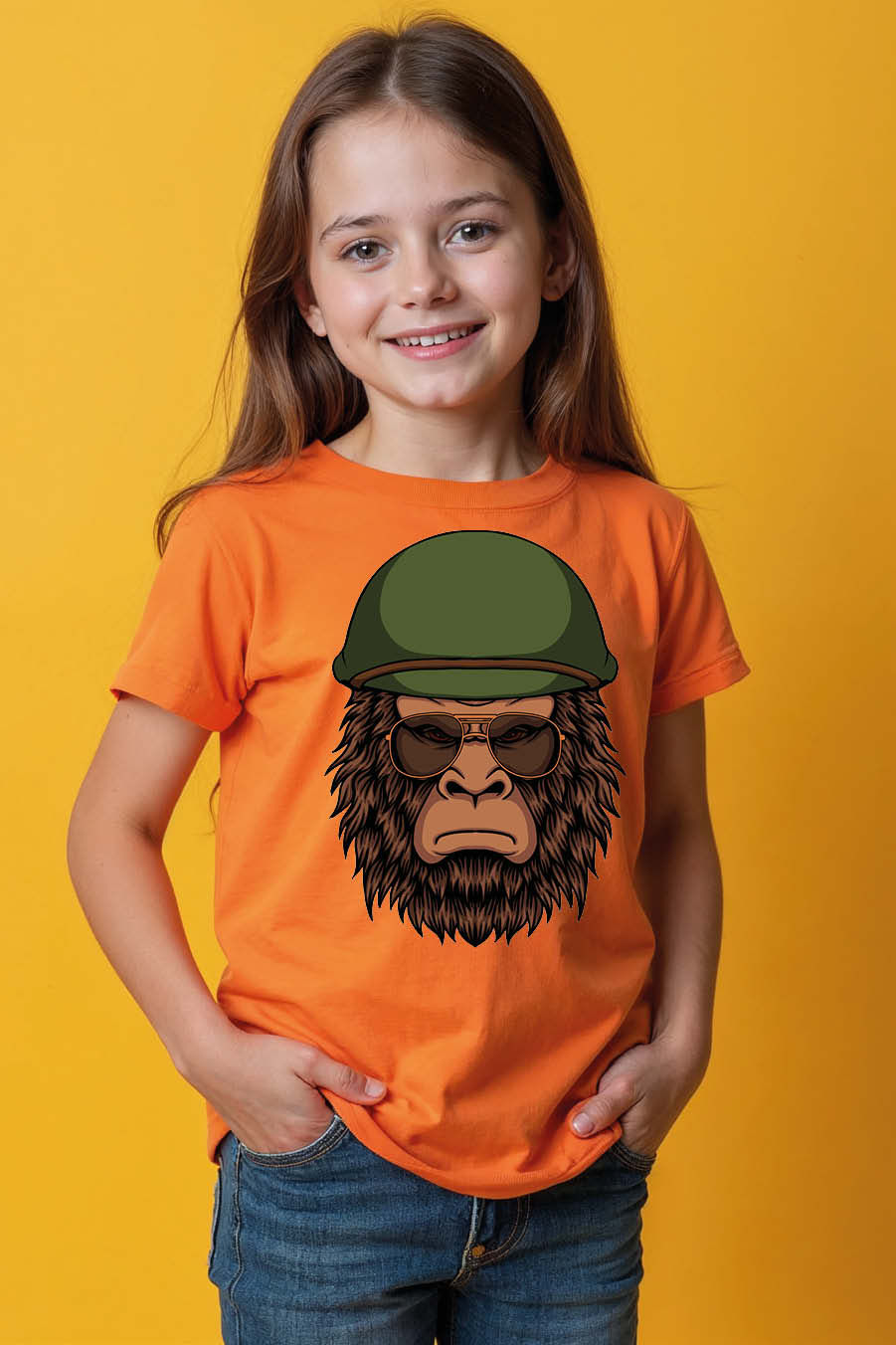 Army Bigfoot Kids T-Shirt – Cool Yeti in Helmet & Shades Brave Adventure