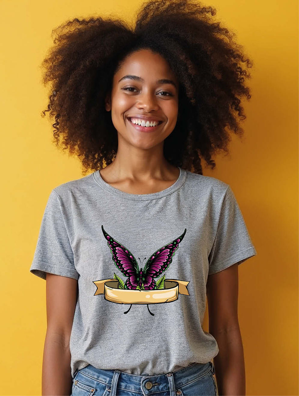 Thumbnail: Dark Butterfly with Blank Banner Modern Women’s Printed Graphic Streetwear Tees