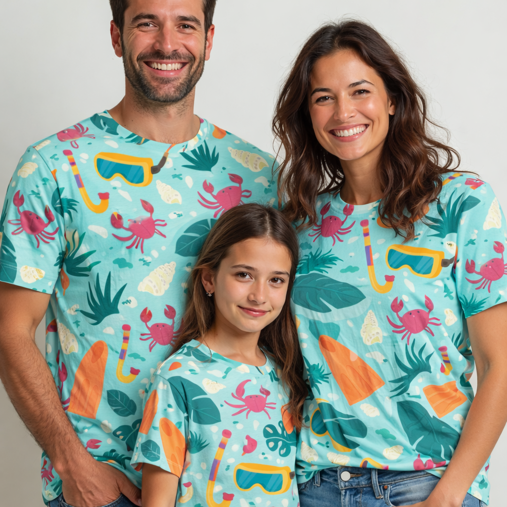 Family sea-themed matching printed T-shirts pack of 3