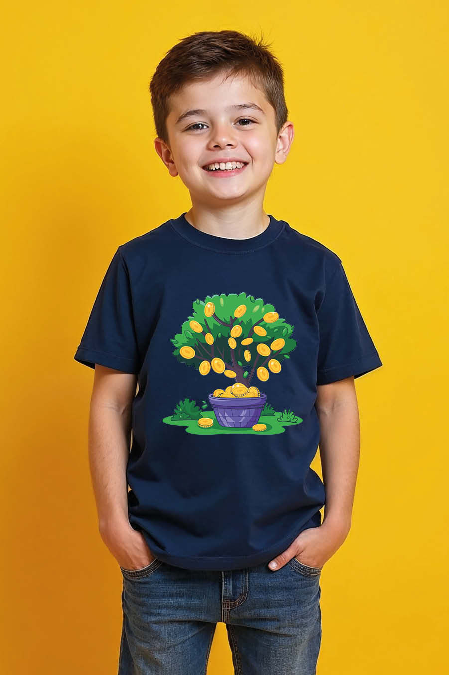 Thumbnail: Potted Money Tree Cotton Kids Printed T-Shirt – Design Print for Boys & Girls