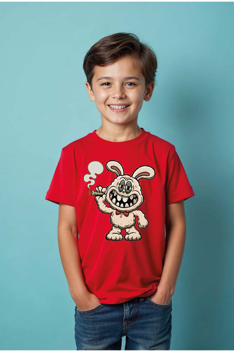Thumbnail: Stoned Rabbit Cigar Graphic T-Shirt Stylish Unisex Kids Graphic Tee