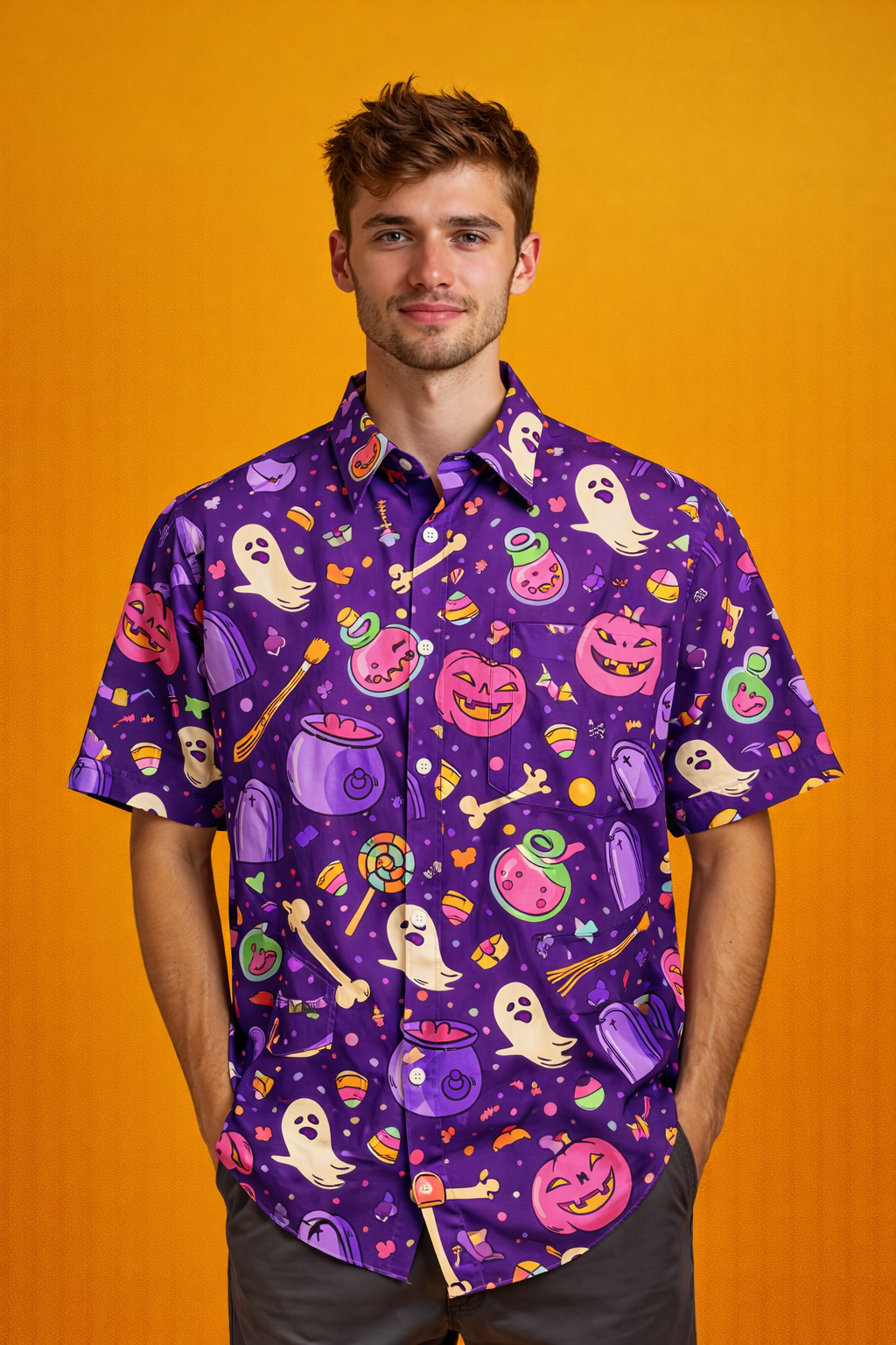 Casual Halloween style Modern Comfort Patterned All Over Print Oversized Shirt
