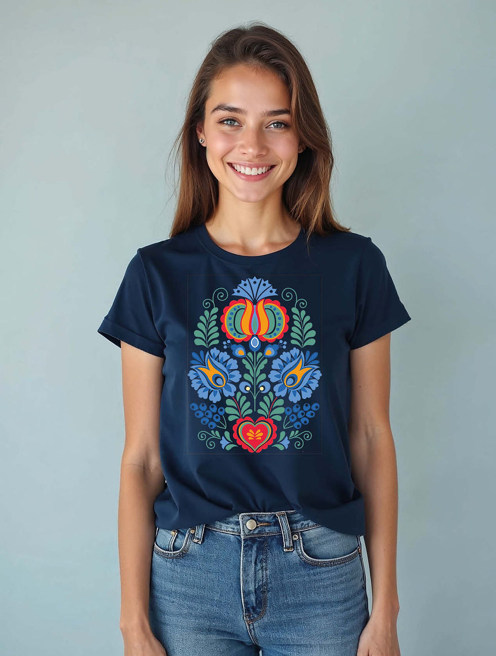 Thumbnail: Hungarian Folk Art Heart and Floral Trendy Women’s Streetwear T-Shirt – Shop Now