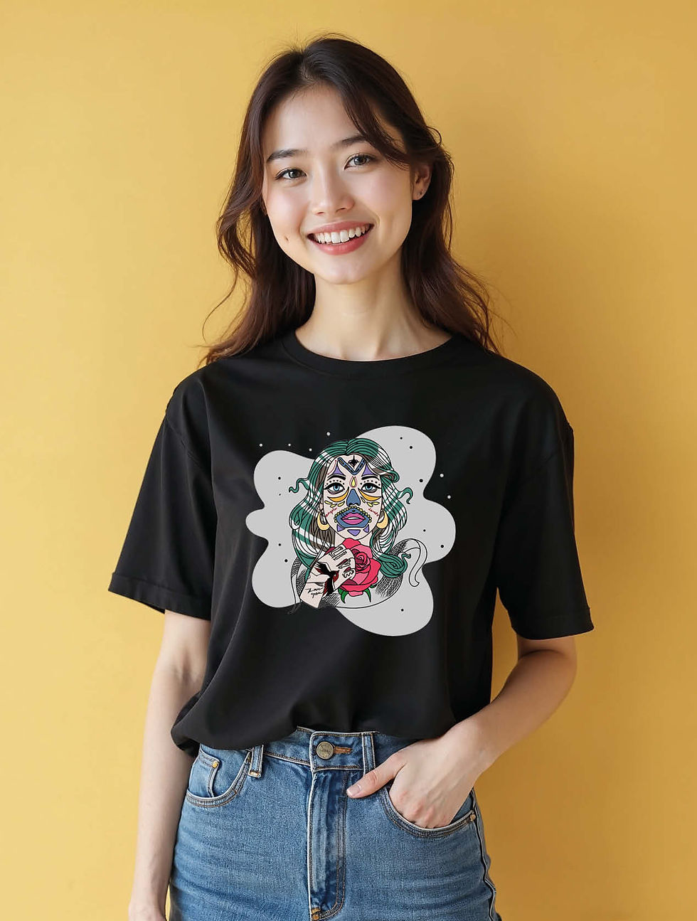 Thumbnail: Sugar Skull Chic Women’s  Printed Typography T-Shirt – Buy Now