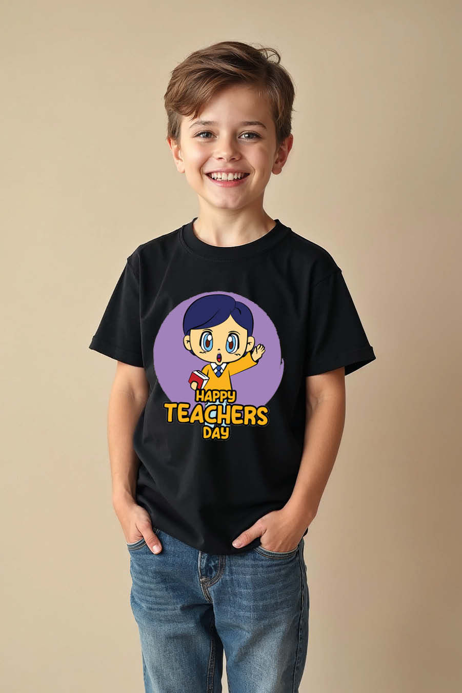 Thumbnail: happy teachers day Modern Trendy Printed Tee for Kids – Quote Print Design