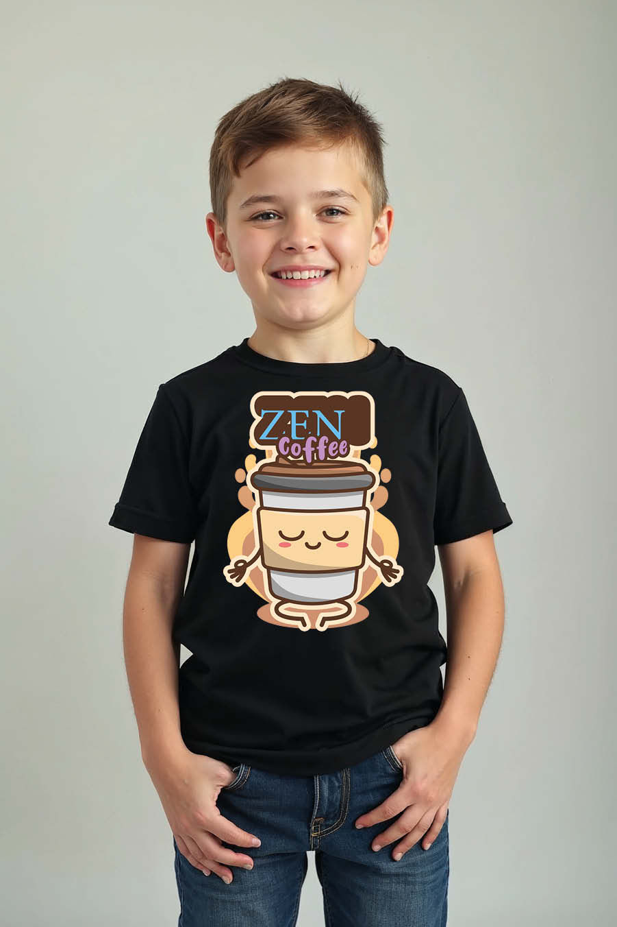 Thumbnail: Zen Coffee Fashion Unisex Kids Graphic Tee – Illustration Print Design for Boys