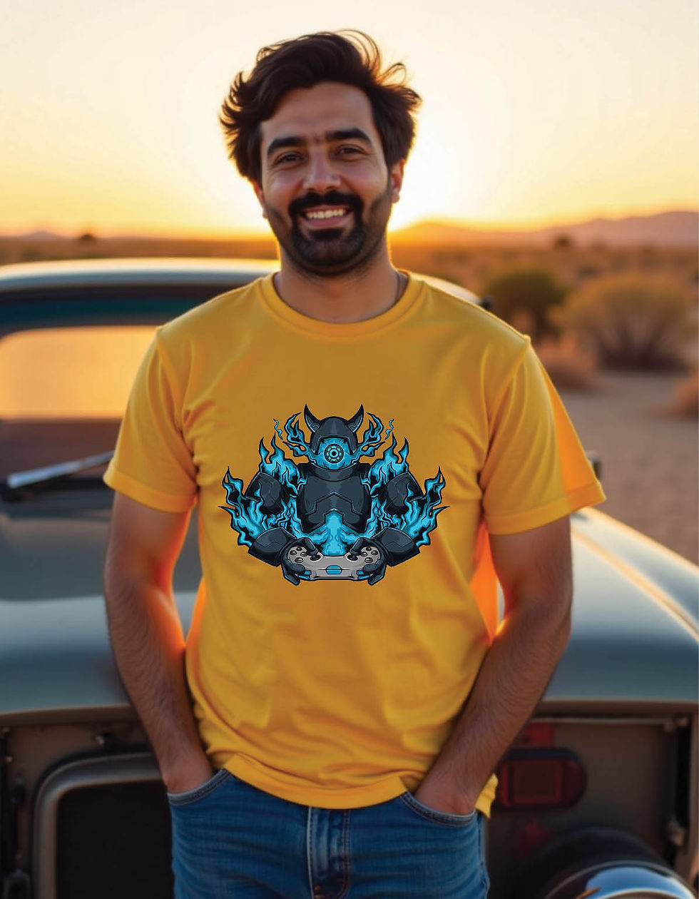 Thumbnail: knight gamer with joystick mens printed graphic t shirts