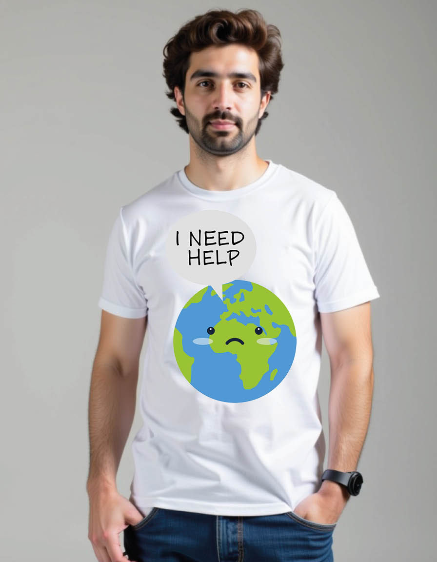 Thumbnail: earth with sad emoji face message bulb says i need help mensprintedgraphictshirt