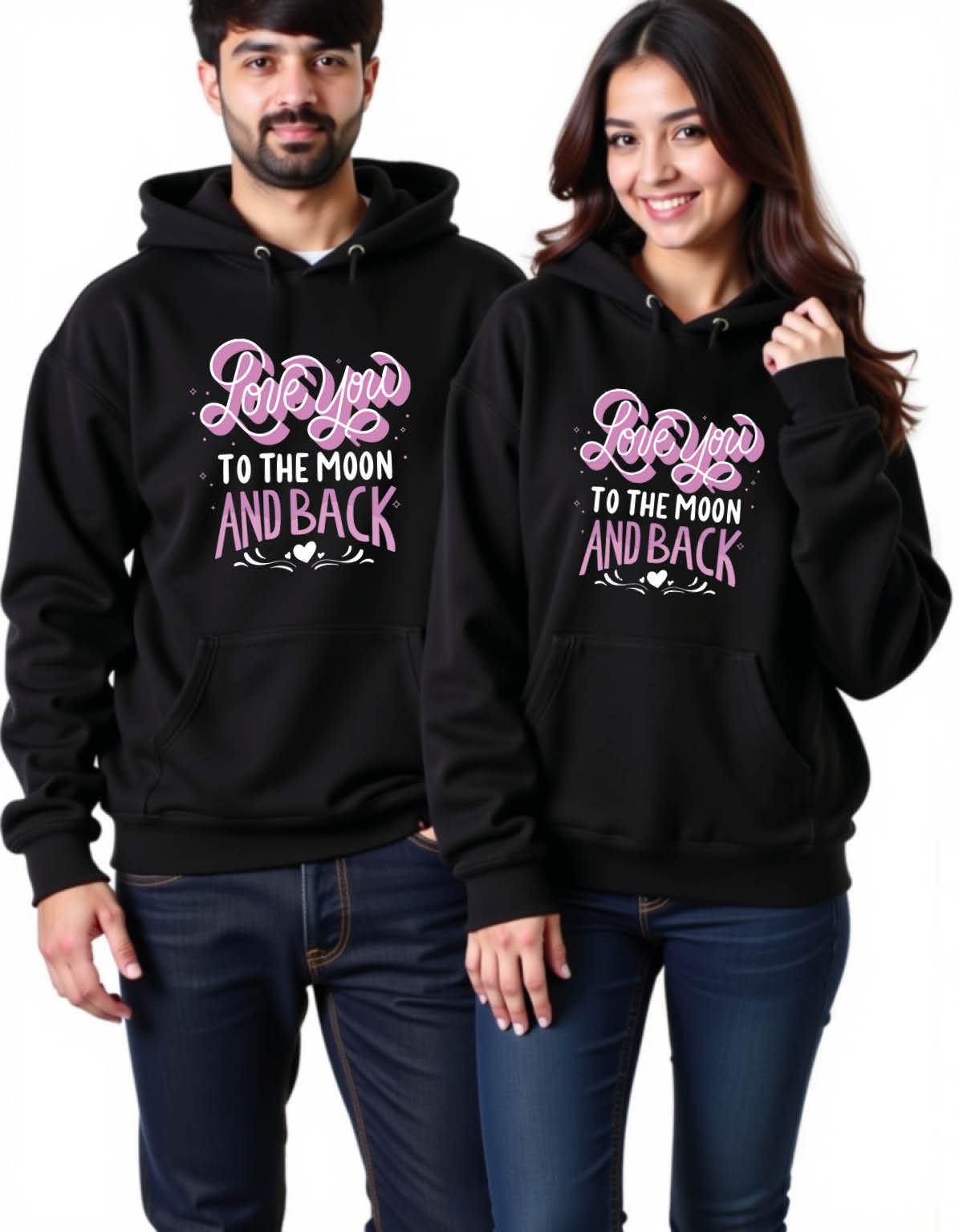 love you to the moon and back Aesthetic Printed Graphic Couple Hoodies