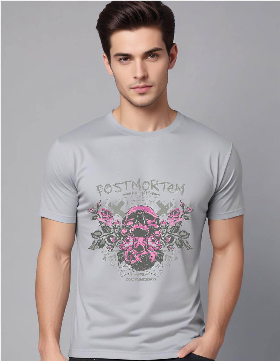 Thumbnail: double skulls invaded by flowers leaves vintage mens printed graphic t shirt