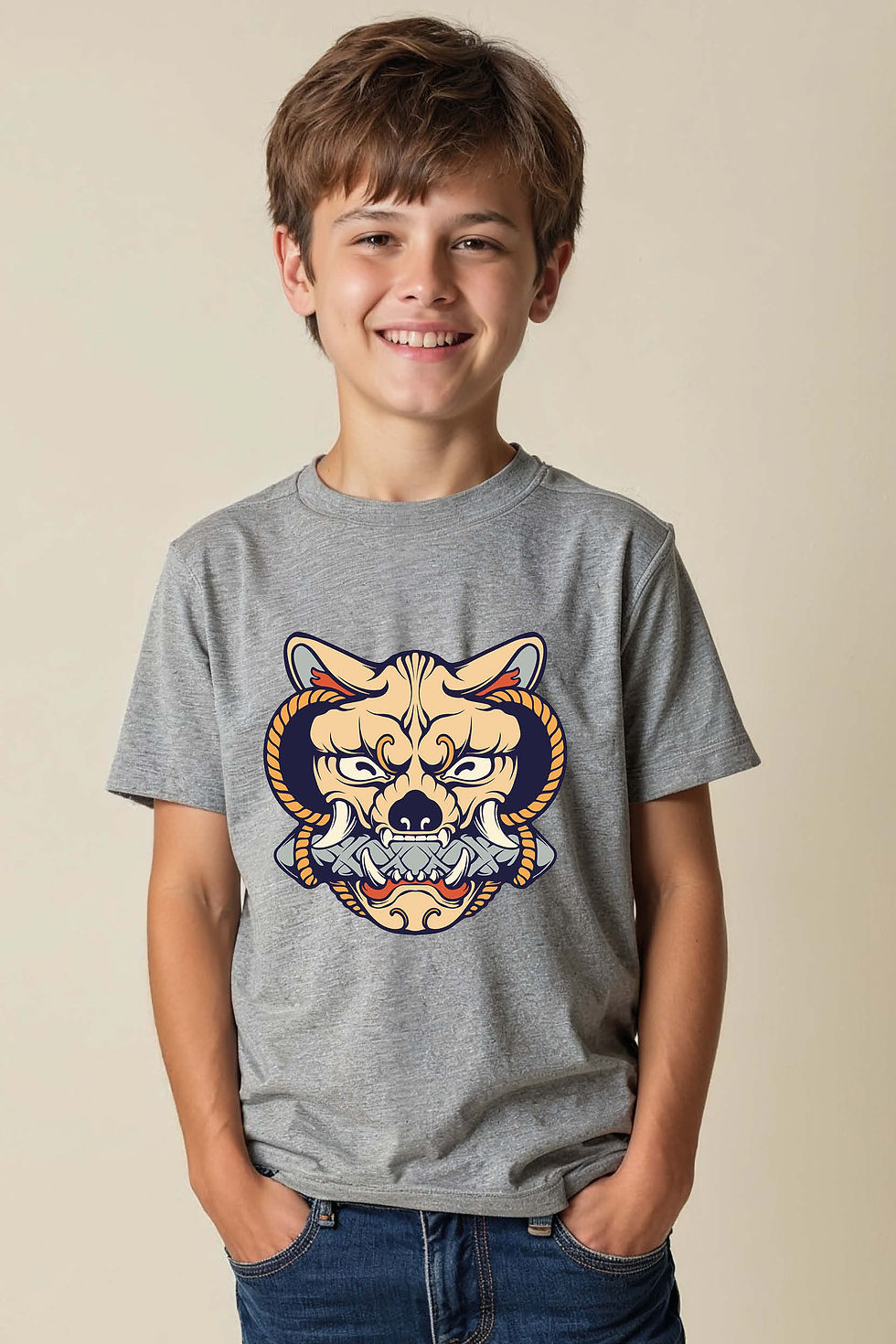 Thumbnail: Samurai Dog Mask Kids T-Shirt – Fierce Japanese Warrior Art  Tee for Boys & G