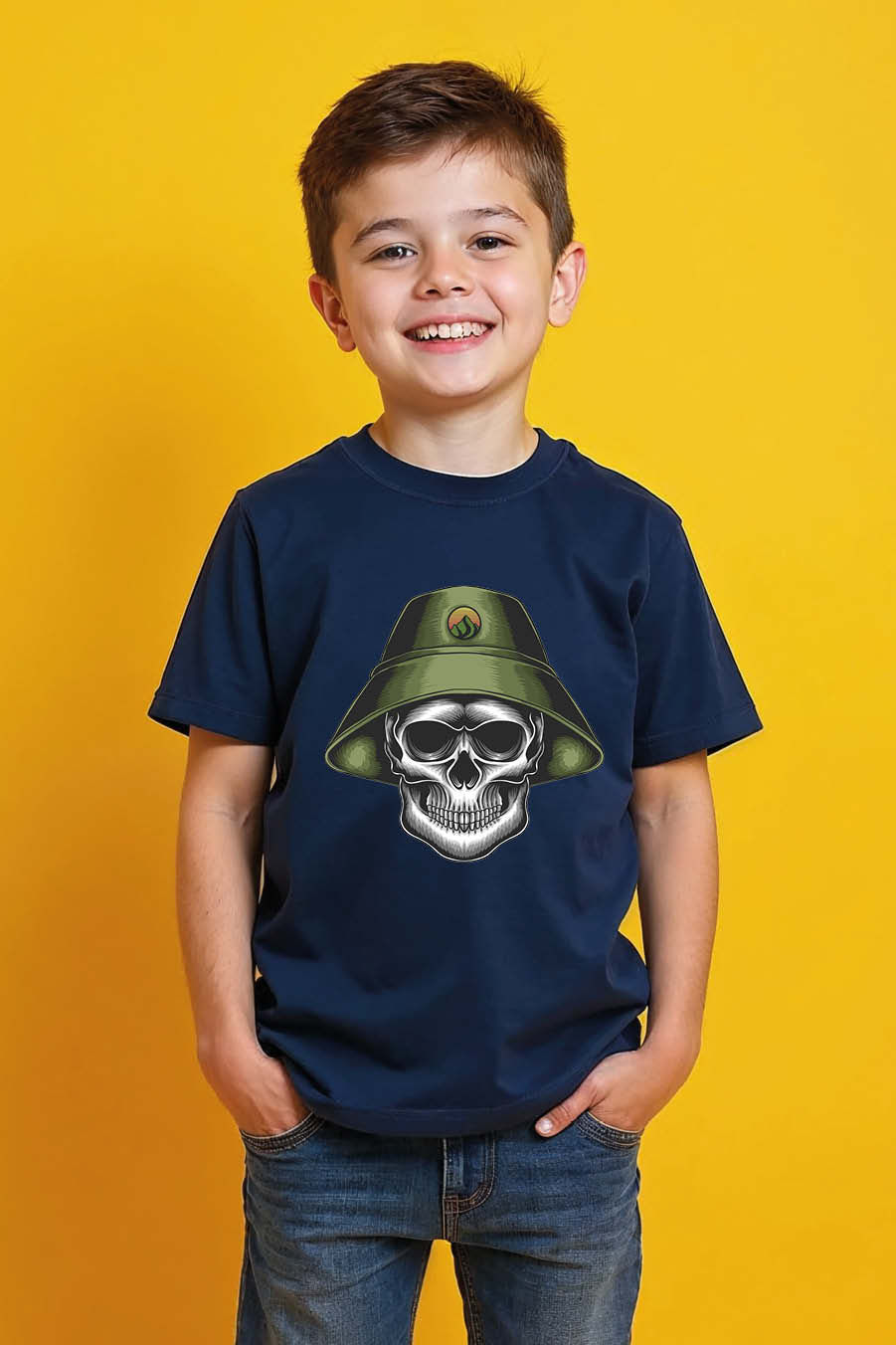 Army Style Skull T-Shirt – Cool Skull with Military Hat Graphic boys&girls Tees
