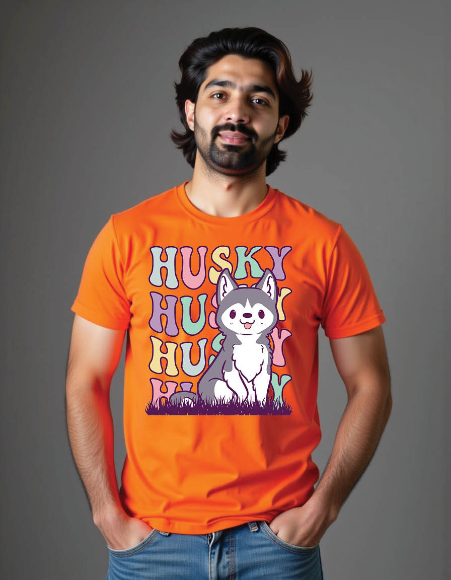 Thumbnail: retro groovy siberian husky dog mens printed graphic t shirt