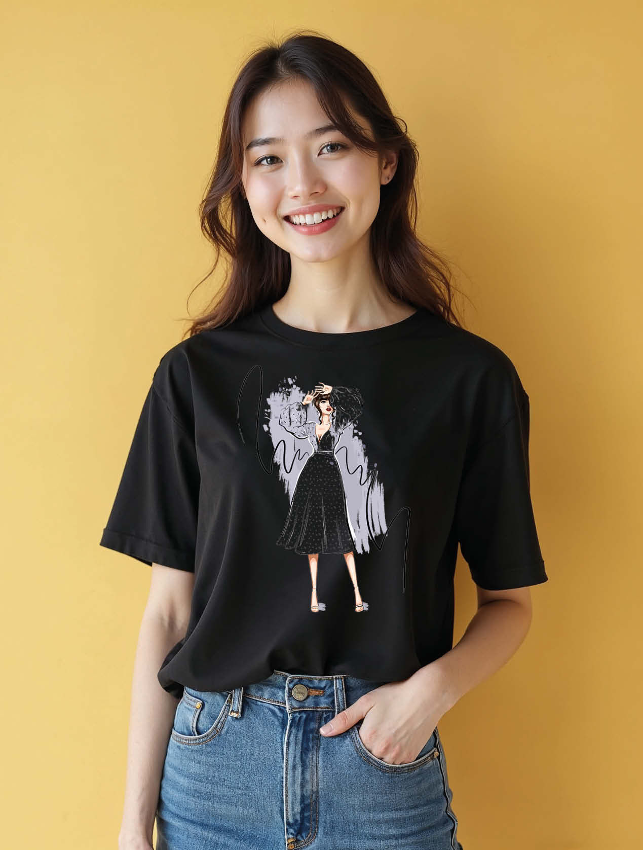 Elegant Woman Illustration Trendy Women’s Printed Graphic Streetwear T-Shirt