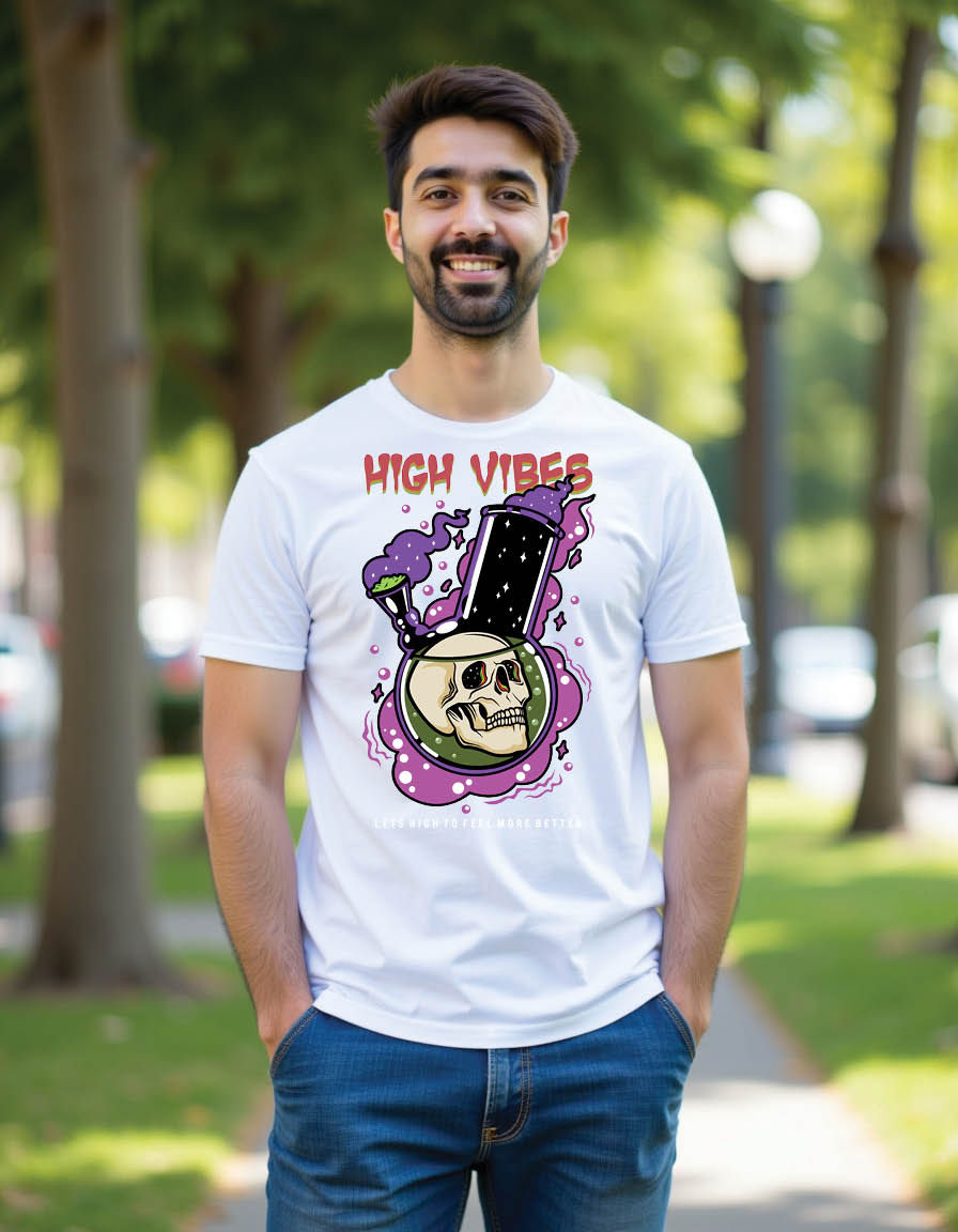 Thumbnail: skull head inside bong cannabis mens printed graphic t shirts