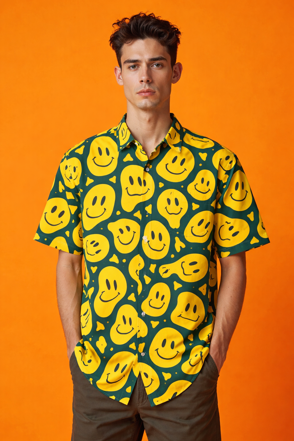 Smile Emoji Design Contemporary Patterned Oversized Shirt – Full Print