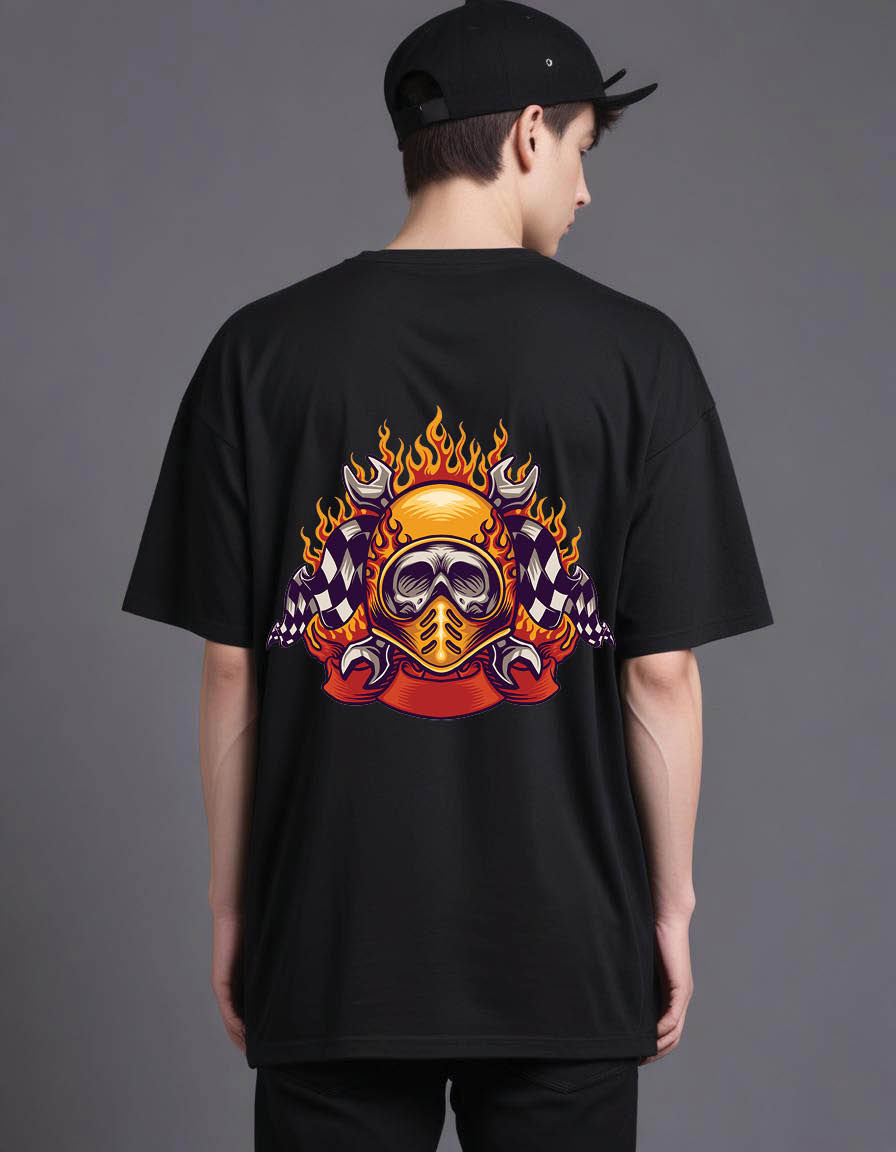 Thumbnail: skull biker mens Oversized Printed t shirt