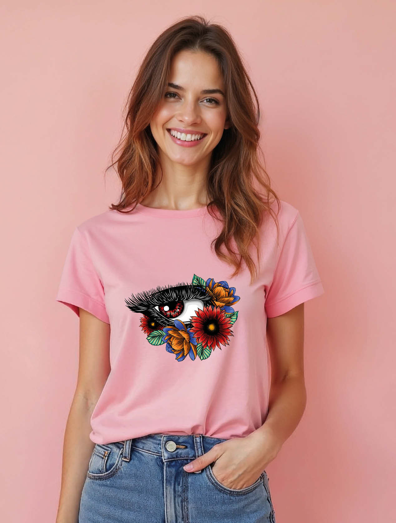 Floral Gaze Stylish Women’s Graphic Stylish Quote T-Shirt – Sale